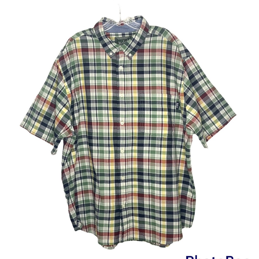 Woolrich Mens Shirt Button Down Cotton Multicolor Plaid Short Sleeve Size XXL